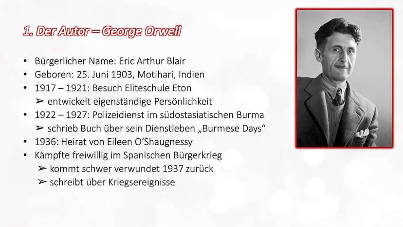 1984-George Orwell
1. Autor - George Orwell
2. Genre - Dystopie
3. Inhalt
3.1 Zusammenfassung
3.2 Charaktere
3.3 Das System
3.3.1 Ozeanien
3