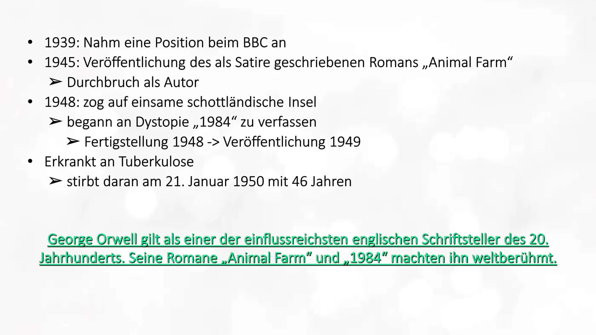 1984-George Orwell
1. Autor - George Orwell
2. Genre - Dystopie
3. Inhalt
3.1 Zusammenfassung
3.2 Charaktere
3.3 Das System
3.3.1 Ozeanien
3