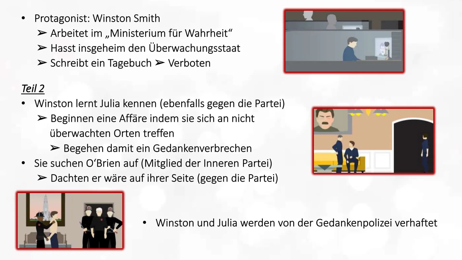 1984-George Orwell
1. Autor - George Orwell
2. Genre - Dystopie
3. Inhalt
3.1 Zusammenfassung
3.2 Charaktere
3.3 Das System
3.3.1 Ozeanien
3
