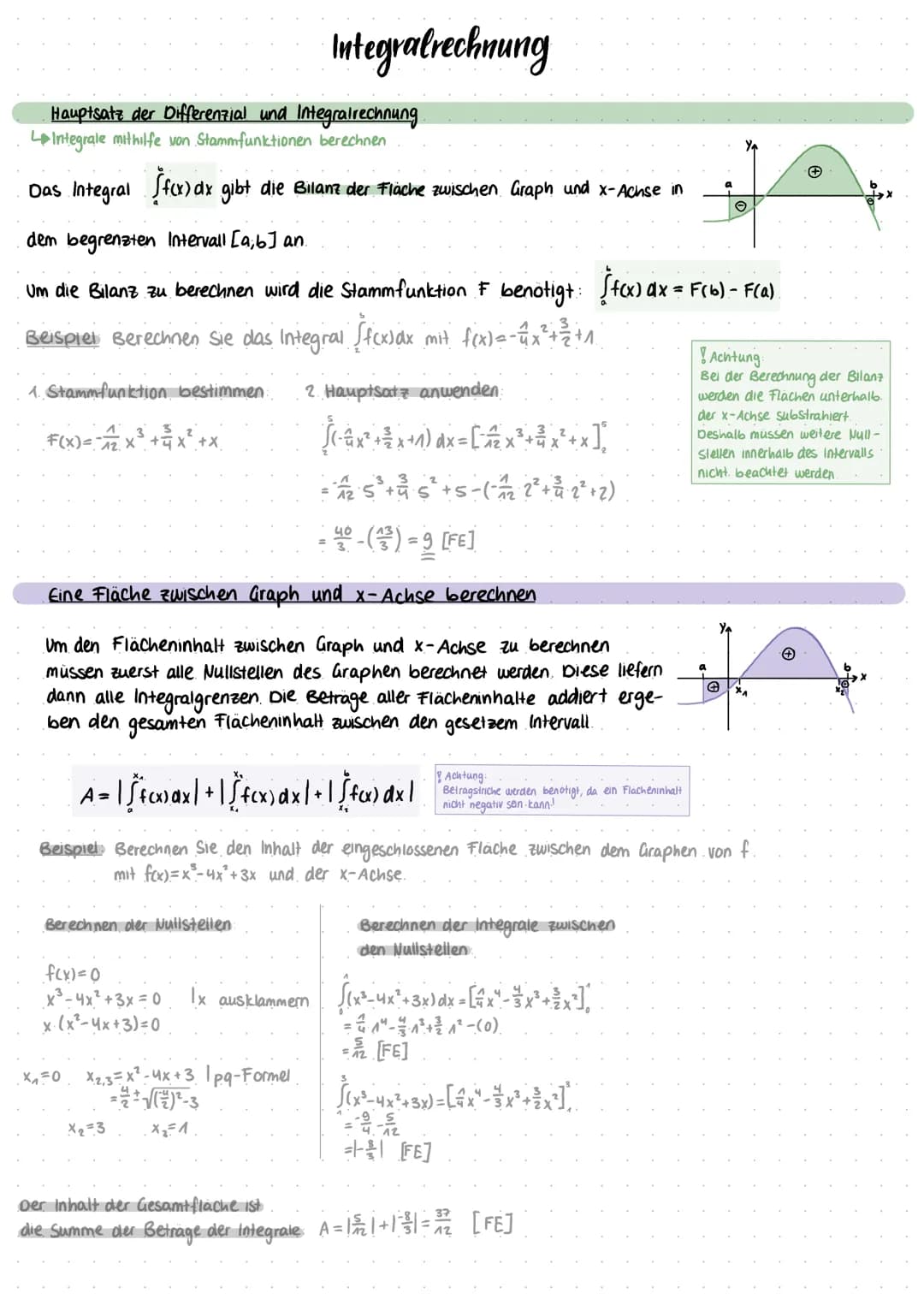 Hauptsatz der Differenzial und Integralrechnung.
Integrale mithilfe von Stammfunktionen berechnen
Das Integral f(x) dx gibt die Bilanz der F