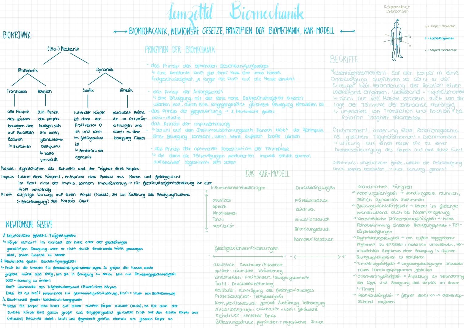 # Lemzettel Biomechanik

BIOMECHANK:

→ BIOMECHACANIK, NEWTONSHE GESETZE, PRINZIPIEN DER BIOMECHANIK, KAR-MODELL

(Bio-) Mechanik

Dynamik

