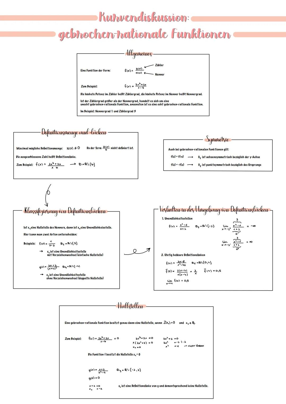 -Grenzwertverhalten -
Eine echt gebrochen-rationale Funktion (ZO<NO) besitzt die Grenzwerte:
Ilim f(x)0
Die Vorzeichen des Nenners und des Z