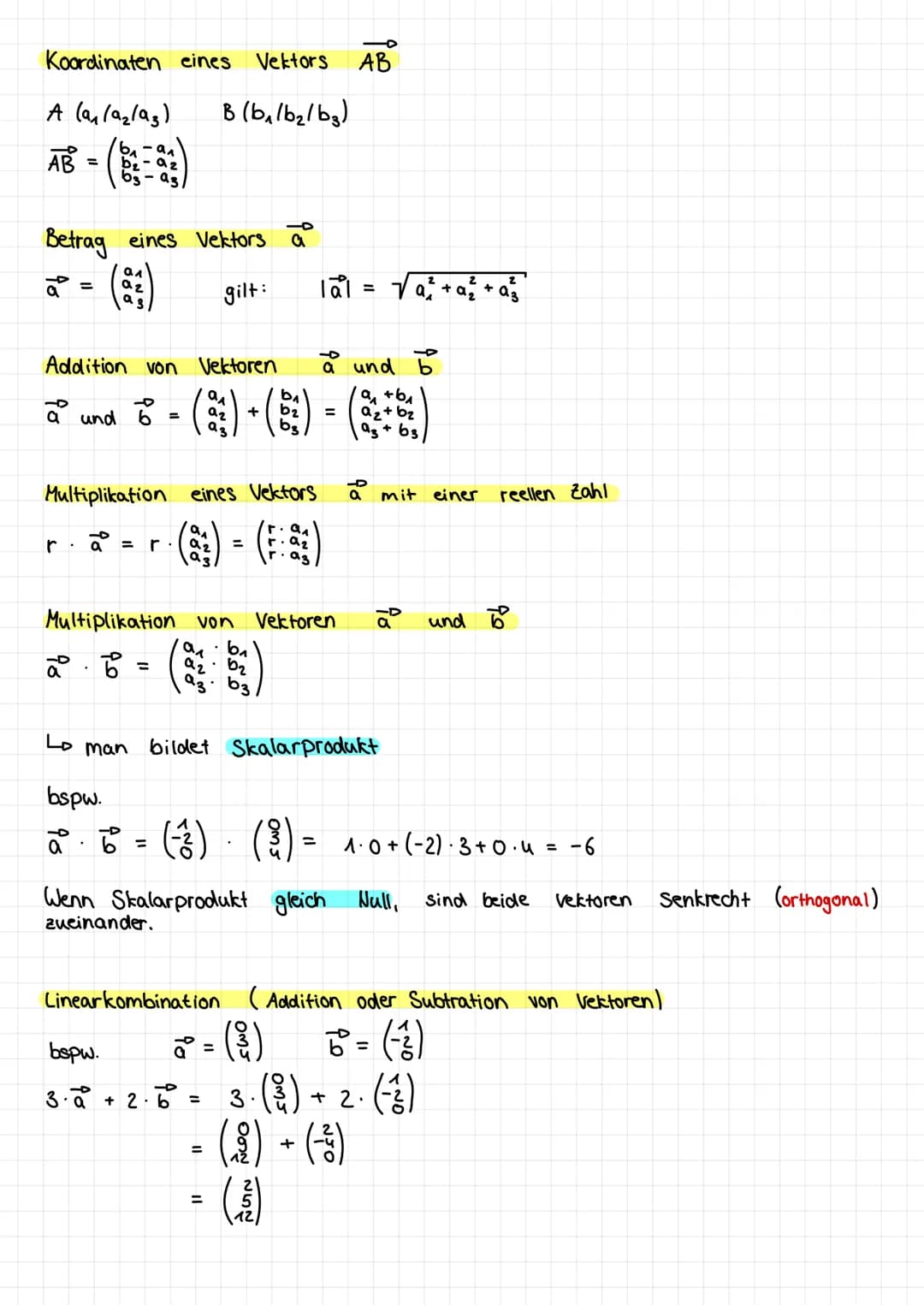 Koordinaten eines Vektors AB
B (b₁/b₂/b3)
A (an/a₂/93)
AB = (82-83)
az
Betrag eines Vektors a
gilt:
a =
Addition von Vektoren
a₁
az
93
a und