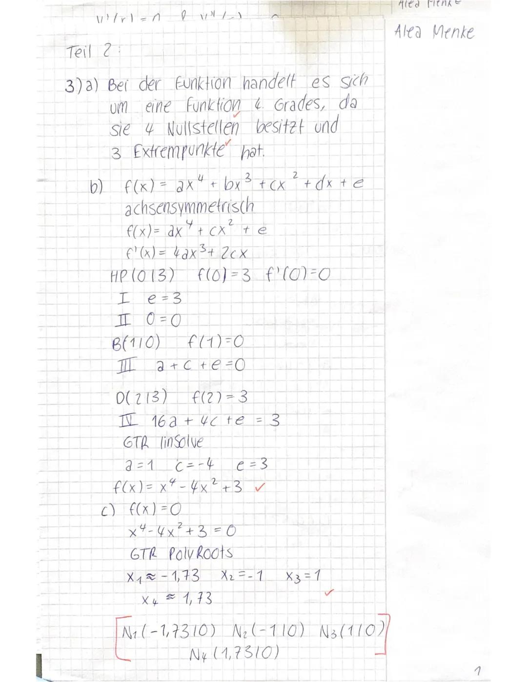 LK Mathematik 20/21
Nr. 1 25.09.2020
Eigenschaften ganzrationaler Funktionen
Teil I: Hilfsmittelfreier Teil (max. 40 min)
Aufgabe 1:
Gegeben