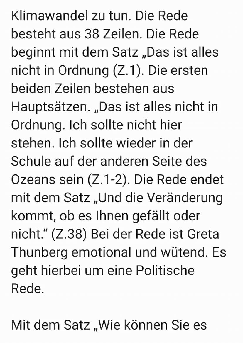 Redeanalyse von Greta Thunberg
Die Rede ,,Wir haben achteinhalb
Jahre Zeit" von Greta Thunberg im
September 2019 in New York im UN-
Gipfel h