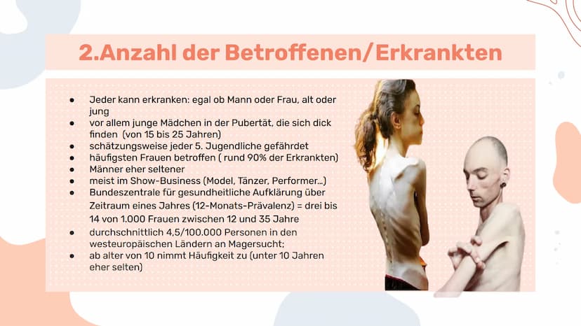 Def: Anorexia Nervosa (Magersucht) = Ist eine schwere psychische Erkrankung →→ wirkt sich
auf Essverhalten aus + Beginn mit meist harmloser 