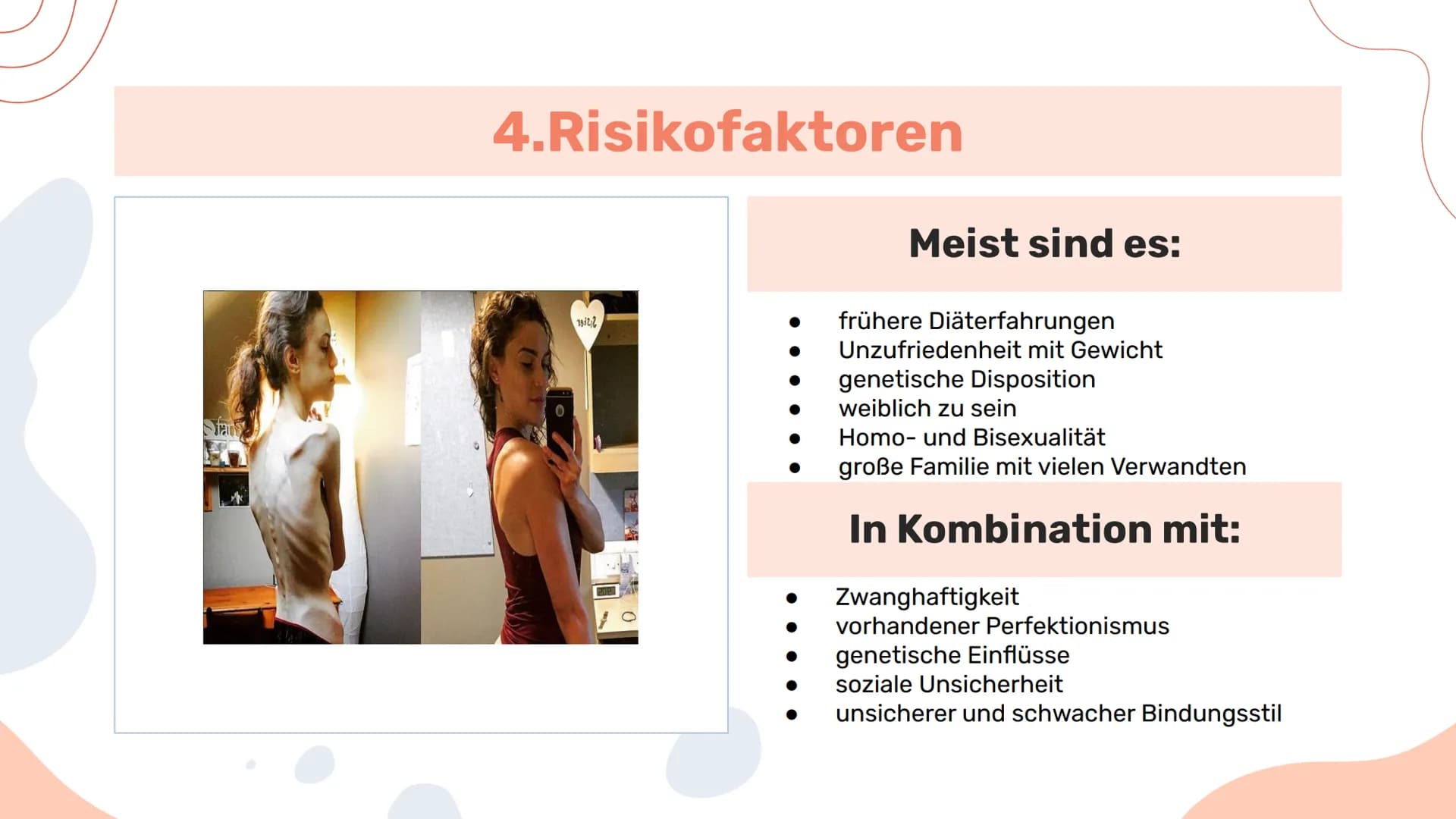 Def: Anorexia Nervosa (Magersucht) = Ist eine schwere psychische Erkrankung →→ wirkt sich
auf Essverhalten aus + Beginn mit meist harmloser 