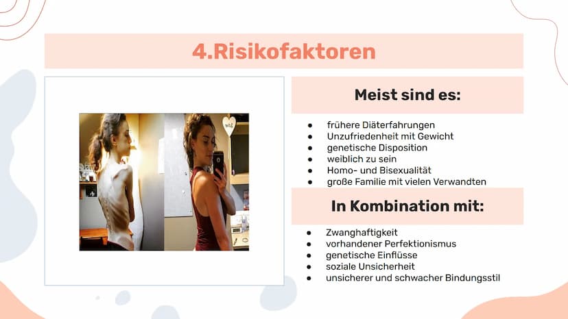 Def: Anorexia Nervosa (Magersucht) = Ist eine schwere psychische Erkrankung →→ wirkt sich
auf Essverhalten aus + Beginn mit meist harmloser 