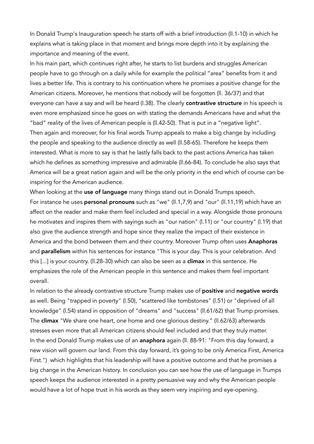 In Donald Trump's Inauguration speech he starts off with a brief introduction (II.1-10) in which he
explains what is taking place in that mo