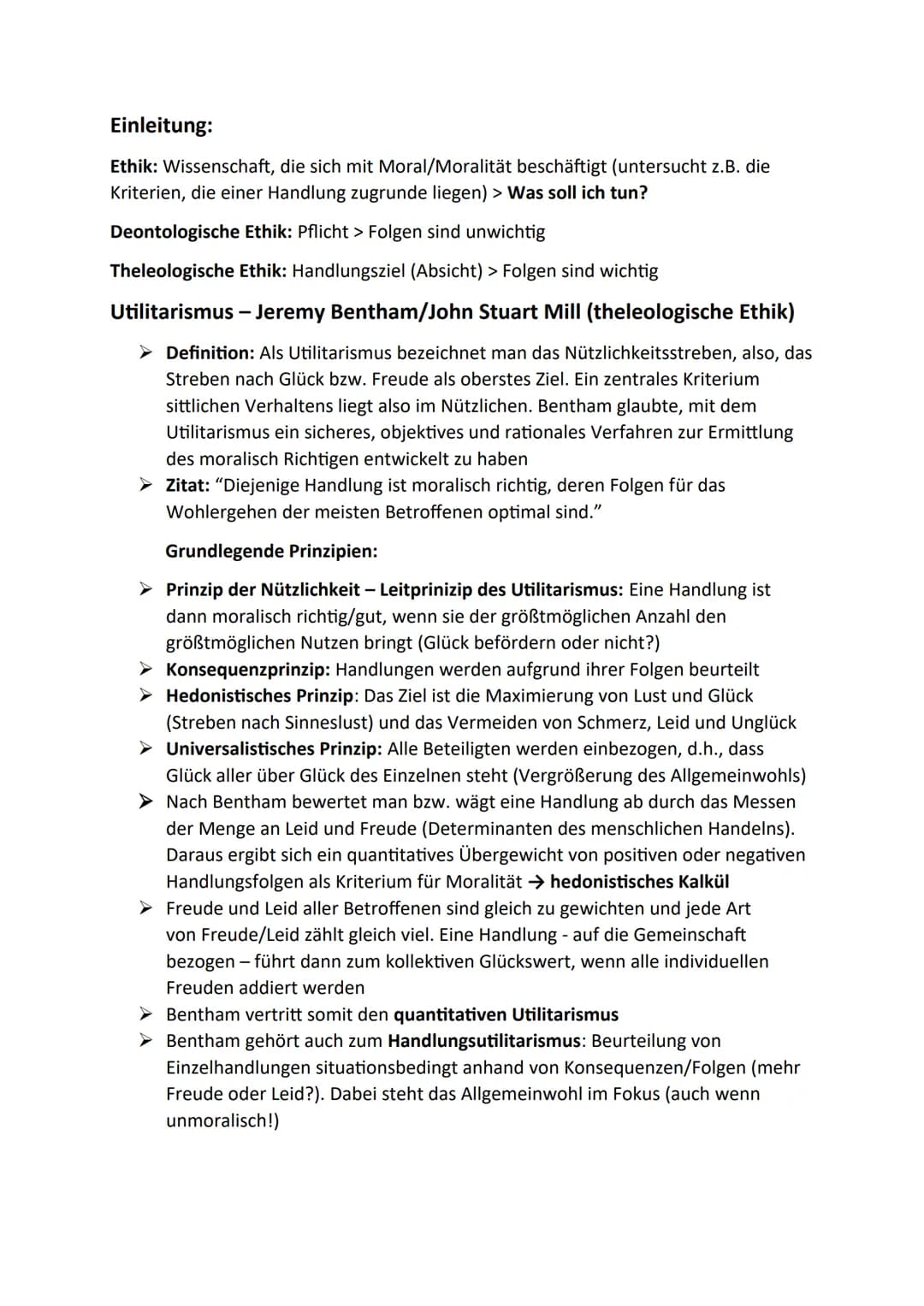 Einleitung:
Ethik: Wissenschaft, die sich mit Moral/Moralität beschäftigt (untersucht z. B. die
Kriterien, die einer Handlung zugrunde liege