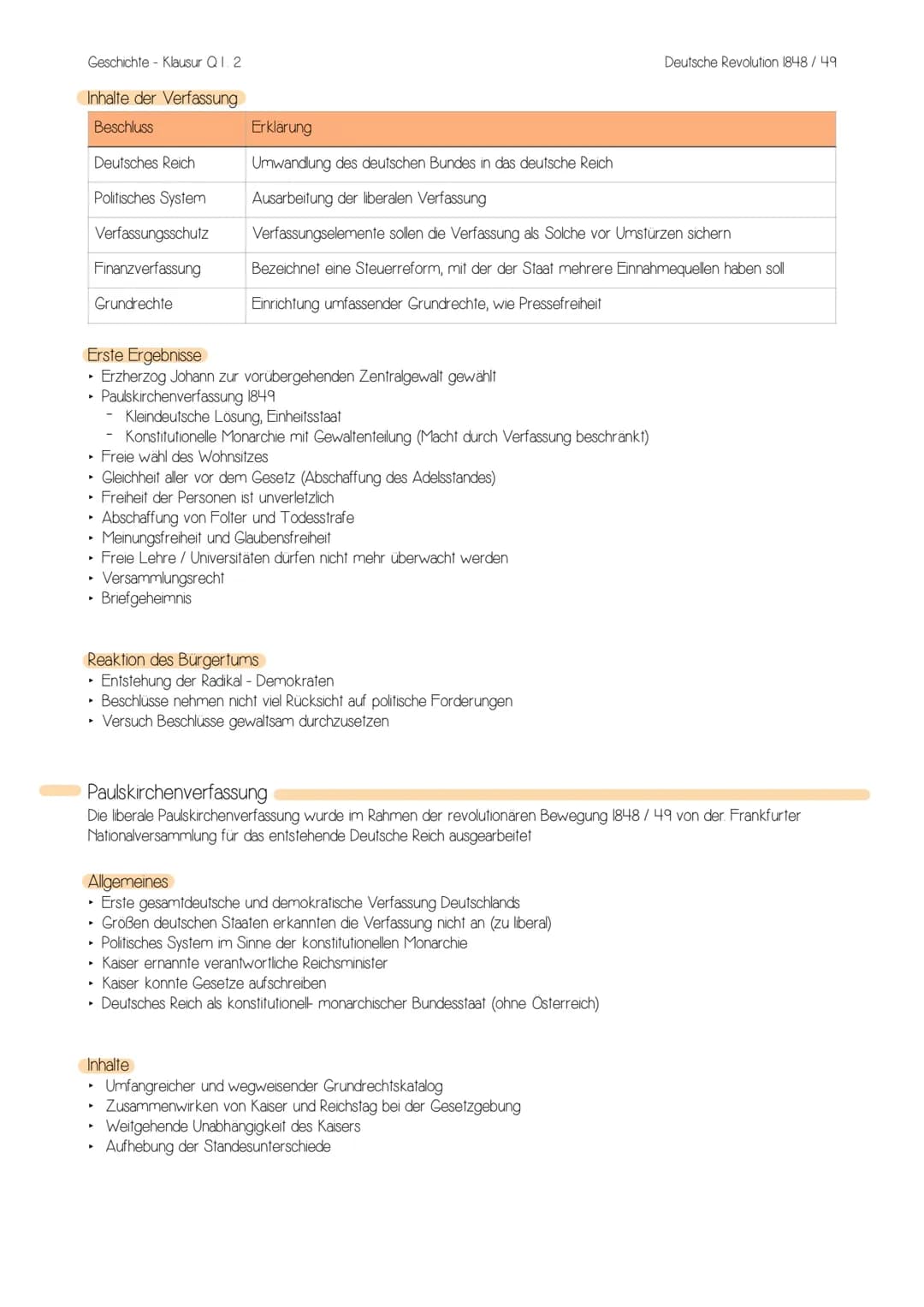 Geschichte Klausur Q 1. 2
Deutsche Revolution 1848/49- Allgemeines
Bezeichnet die revolutionäre Bestrebungen aderliberalen, bürgerlichen-nat