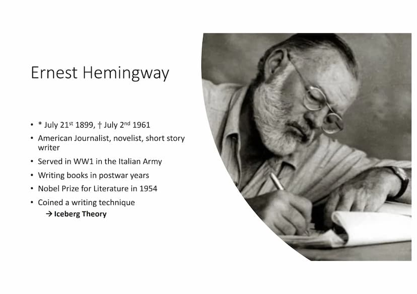 Cat in the Rain
by Ernest Hemingway Table of contents
General Information
Ernest Hemingway
Summary of the plot
Narrative perspective
America