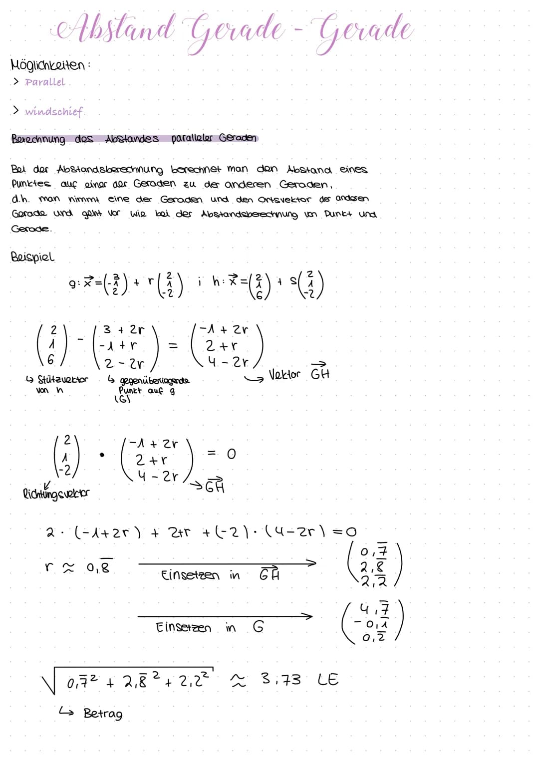 Skalar produkt
Basis wissen
3. b = a₁ b₁ + a₂ b₂ + 23 63.
Bsp.:
(1)-(1)-
länge bzw. Betrag eines Vektors
161=
IPOI
=
cos (x) =
Bsp..
Basiswi