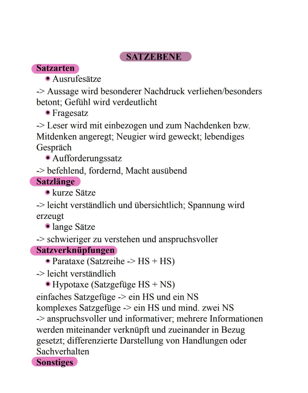 Satzarten
SATZEBENE
Ausrufesätze
-> Aussage wird besonderer Nachdruck verliehen/besonders
betont; Gefühl wird verdeutlicht
Fragesatz
-> Lese