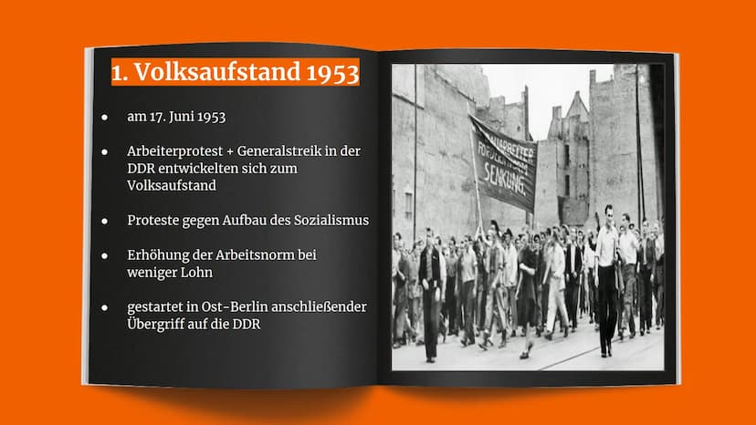 Volksaufstand 195
Aufstand gegen das DDR-Regime
Gliederung
1. Volksaufstand 1953
2. Hintergrund
2.1 Normerhöhung
2.2 Neuer Kurs
3. Verlauf -