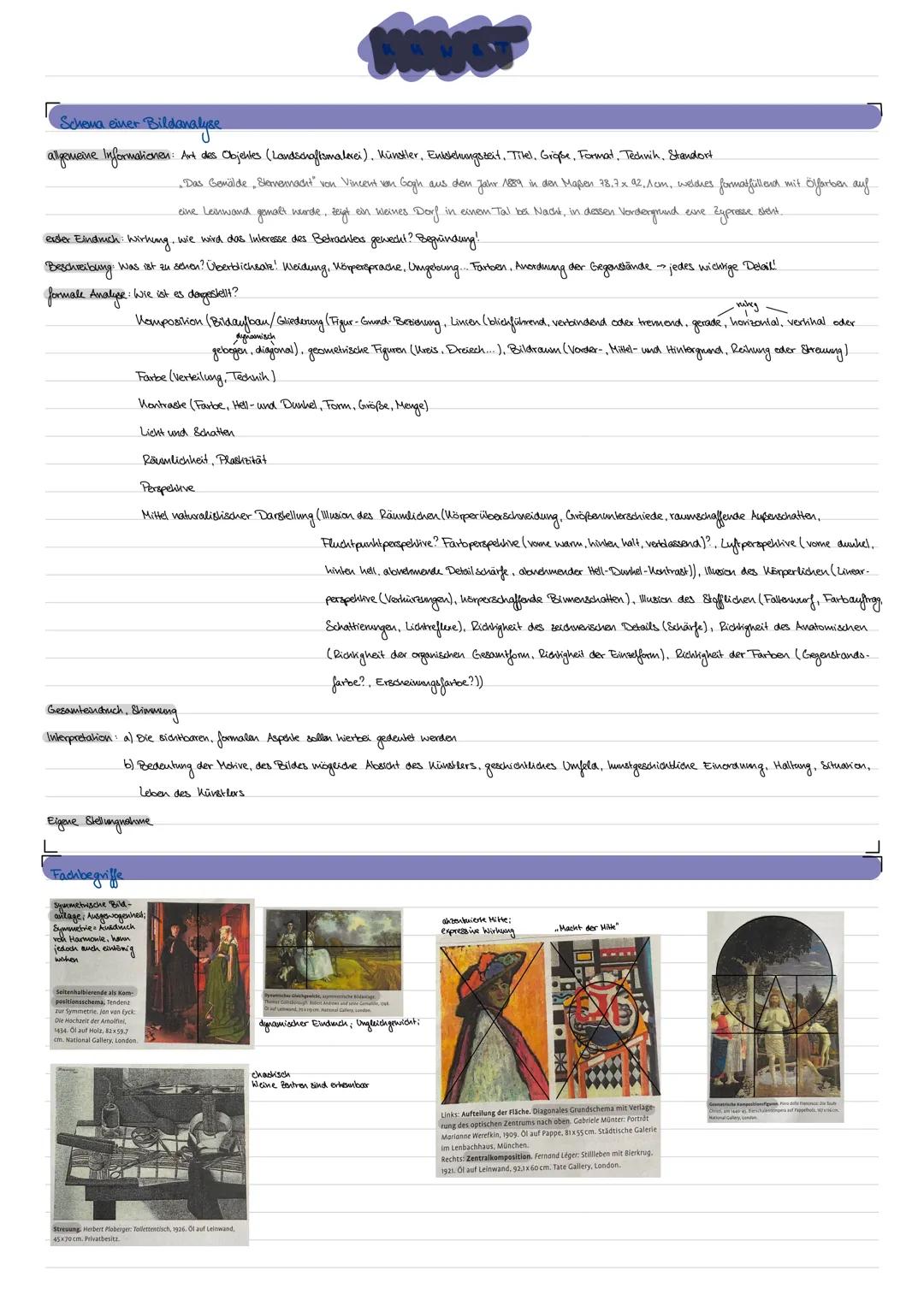 Schema einer Bildanalyse
allgemeine Informationen: Art des Objektes (Landschaftsmalerei), Künstler, Entstehungszeit, Titel, Größe, Format, T