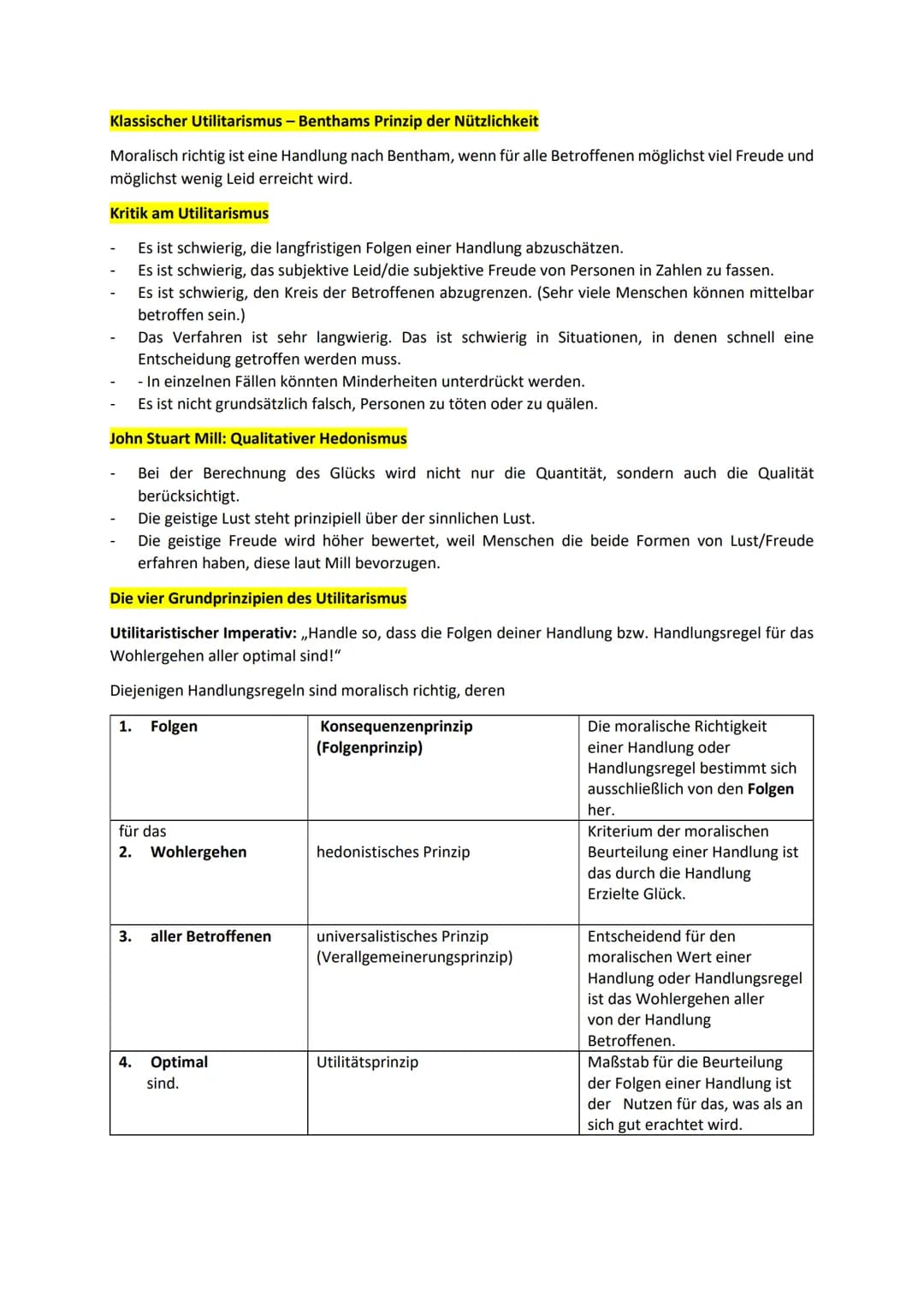 Klassischer Utilitarismus - Benthams Prinzip der Nützlichkeit
Moralisch richtig ist eine Handlung nach Bentham, wenn für alle Betroffenen mö