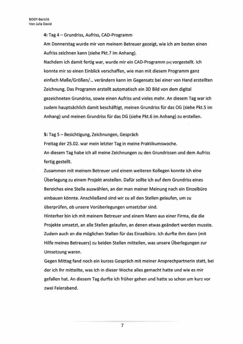 -Vor und Nachname
-Adresse
-Postleitzahl
Architektur/
Bauingenieurin
Bogy Bericht
vom 21.02 bis 25.02.
Caterpillar Energy Solutions GmbH
Car
