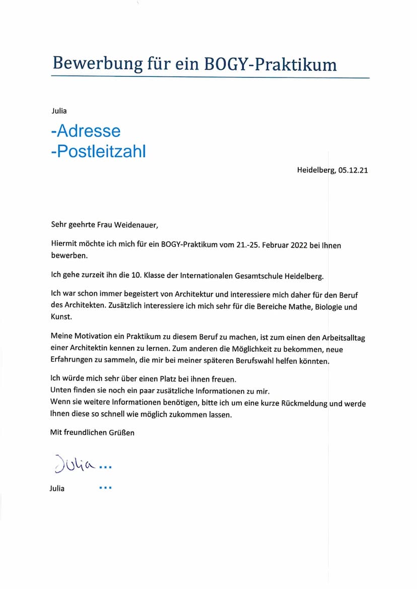 -Vor und Nachname
-Adresse
-Postleitzahl
Architektur/
Bauingenieurin
Bogy Bericht
vom 21.02 bis 25.02.
Caterpillar Energy Solutions GmbH
Car