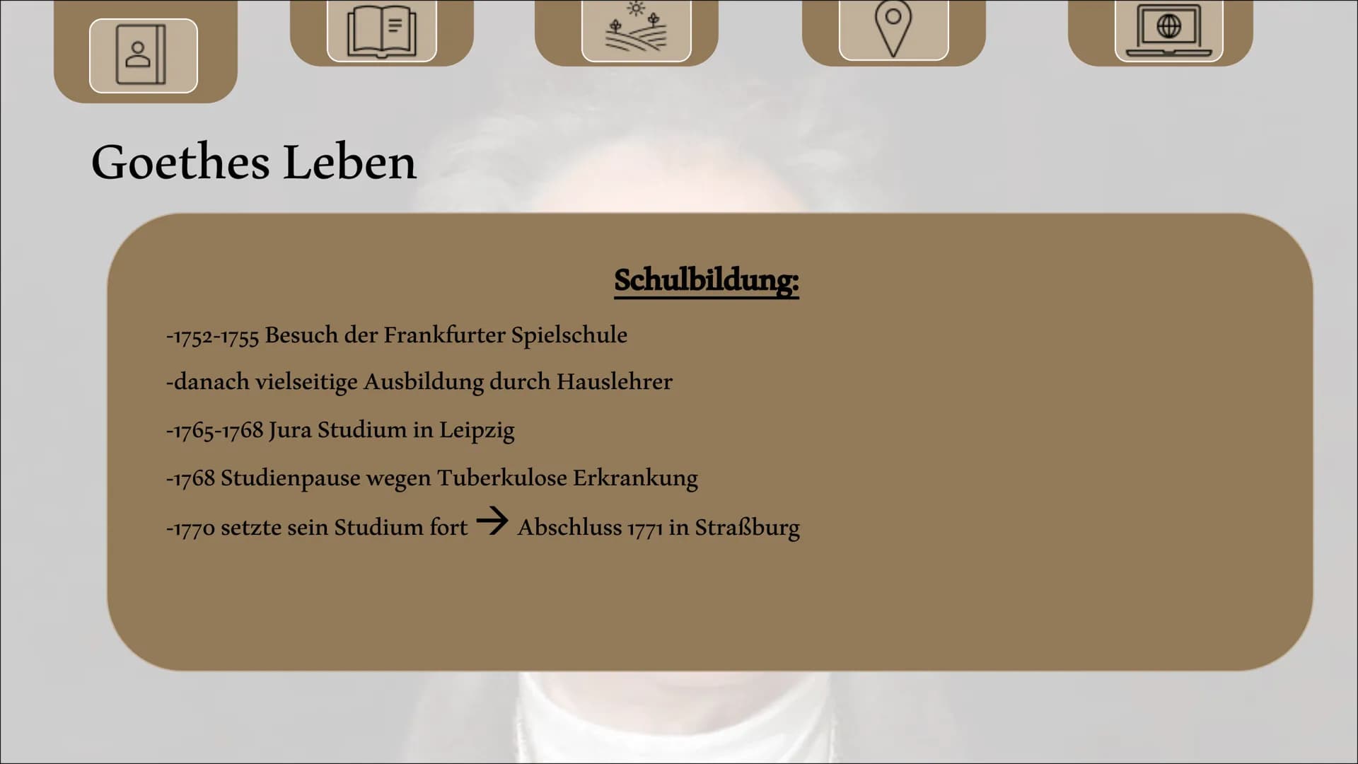 Johann Wolfgang von Goethe
Referat von Allegra Hofmann und Paula Urban Gliederung
Biografie von Goethe
• Seine Werke
Lebzeiten in Weimar
Akt