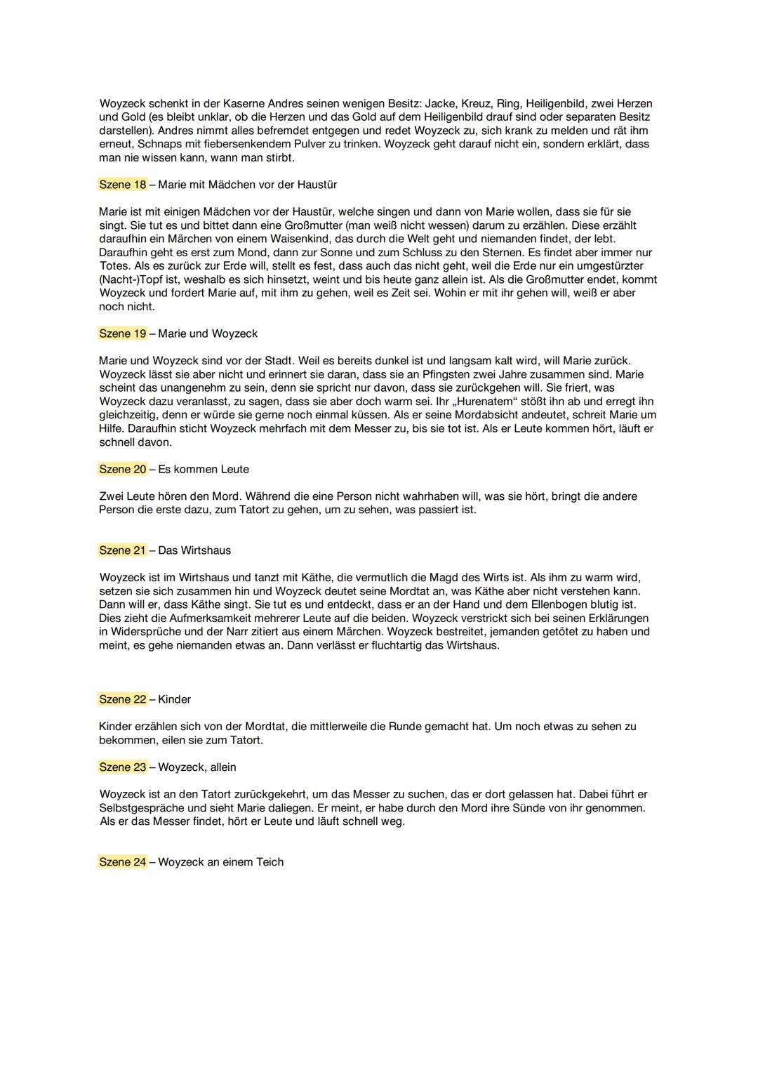 # Woyzeck →Zusammenfassung

Inhaltsangabe

Der Soldat Friedrich Johann Franz Woyzeck ist 30 Jahre alt, als er Marie Zickwolf, seine Geliebte