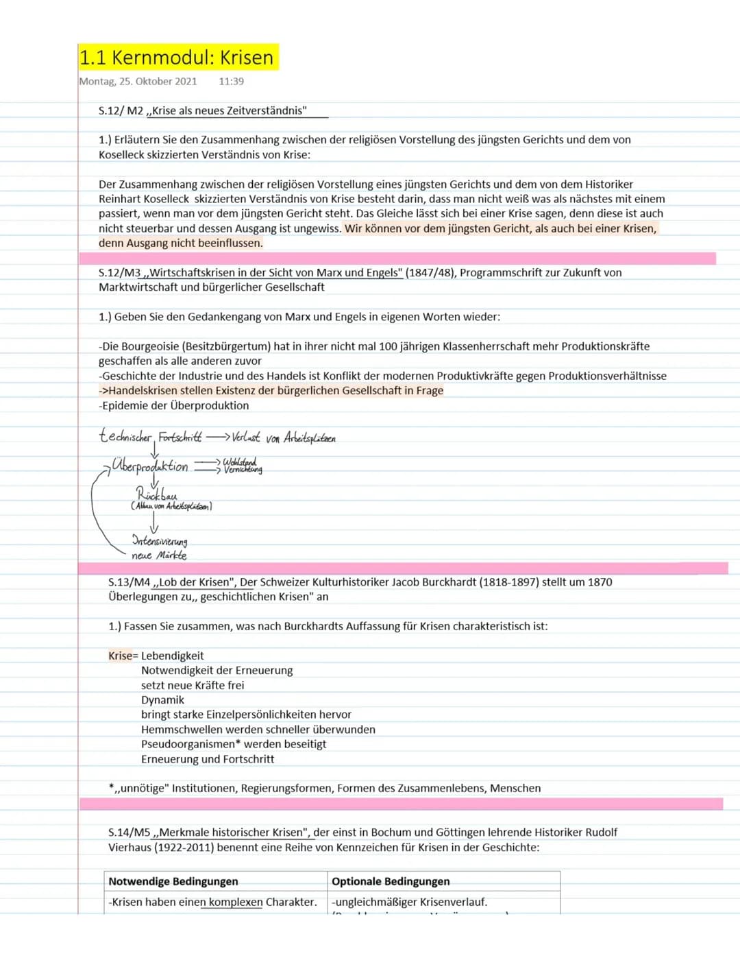 1.1 Kernmodul: Krisen
Montag, 25. Oktober 2021 11:39
S.12/ M2,,Krise als neues Zeitverständnis"
1.) Erläutern Sie den Zusammenhang zwischen 