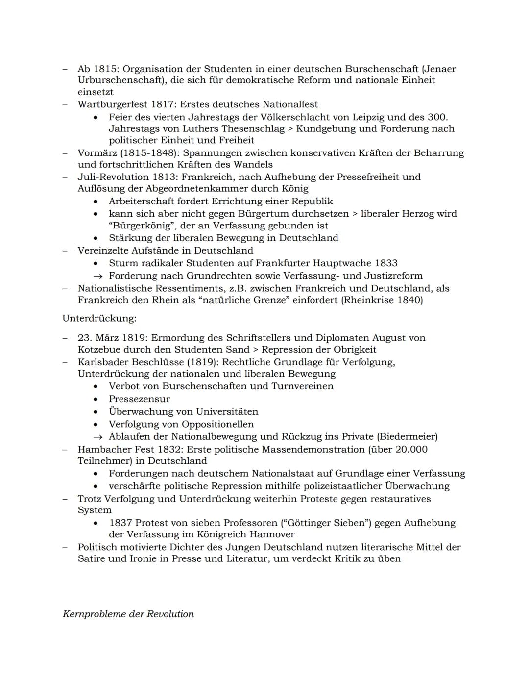 Die deutsche Revolution von 1848/49
Entstehung, Entwicklung, Unterdrückung der liberal-nationalen Bewegung im
europäischen Kontext (1813/15-