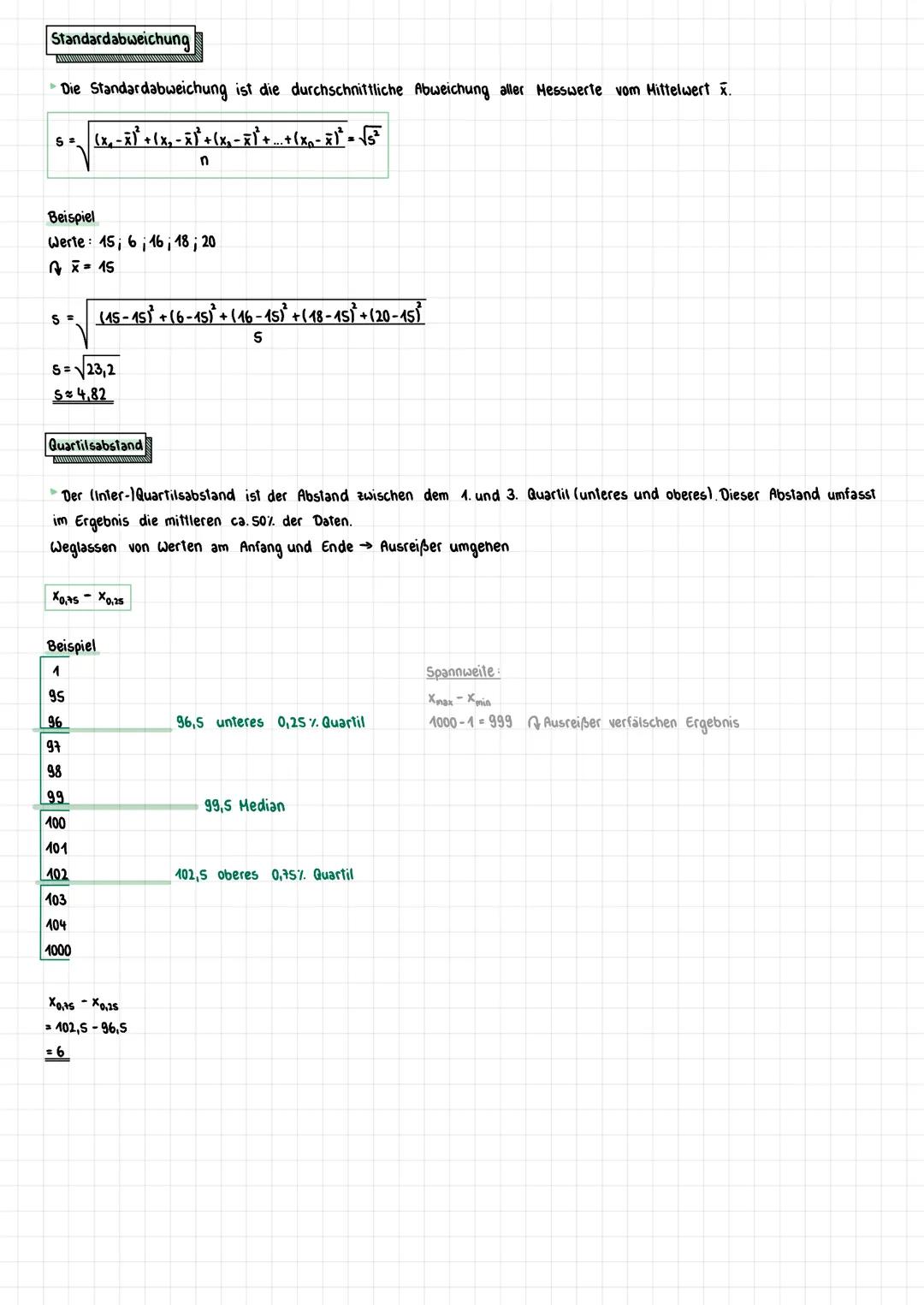Streuungsmaße = Dispersionsmaße
Streuungsmaße geben an, wie stark die einzelnen Werte streuen, das heißt wie weit sie z. B. von einem berech