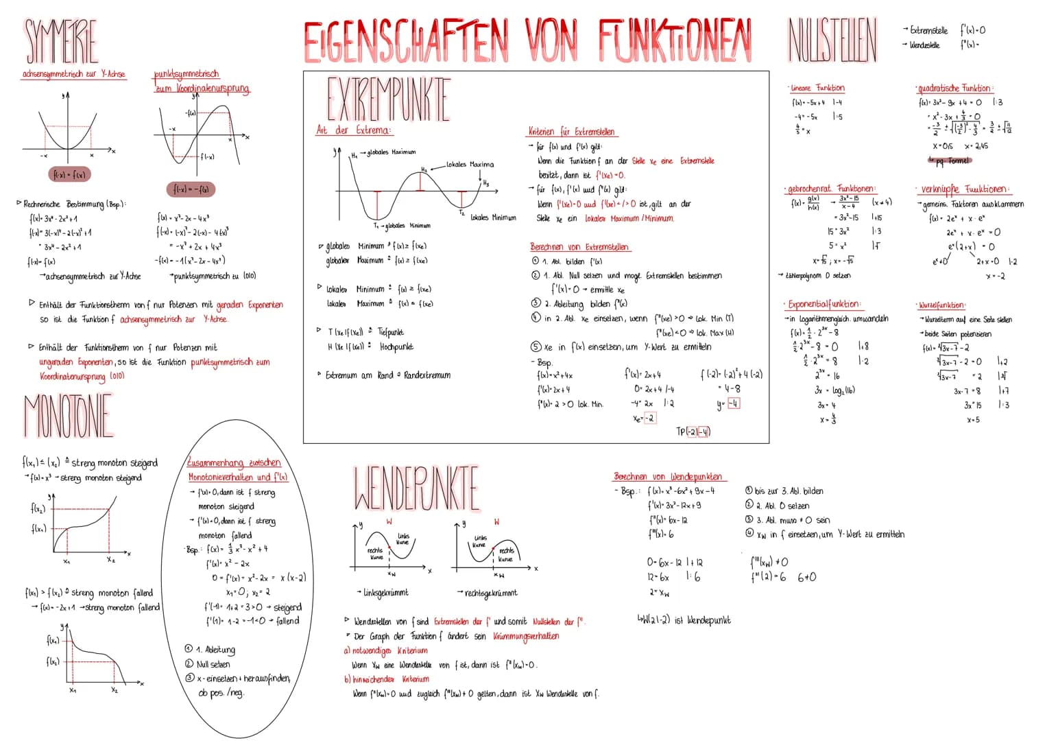 SYMMERIE
achsensymmetrisch zur Y-Achse
(f(-x) = f(x)
▷ Rechnerische Bestimmung (Bsp.):
f(xl-3x-2x² +1
f(-x)-3(-x)-2(-x)² +1
*3x² - 2x² +1
f(