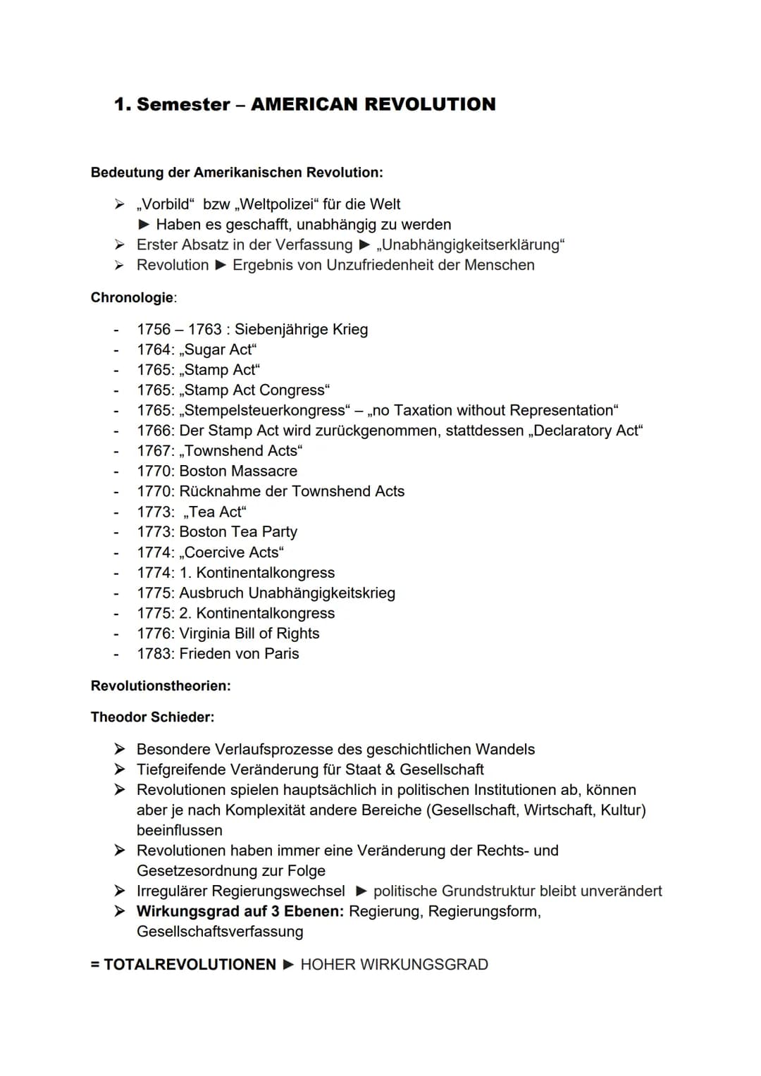 1. Semester - AMERICAN REVOLUTION
Bedeutung der Amerikanischen Revolution:
➤ „Vorbild" bzw „Weltpolizei“ für die Welt
► Haben es geschafft, 