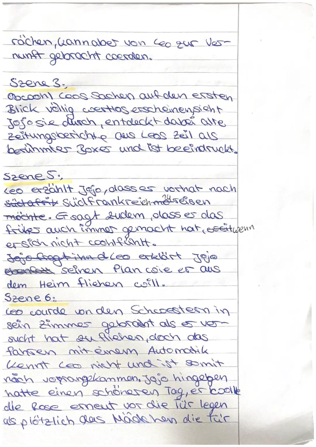 Das Herst eines Boxers
Susammenfassung 1-7

Szene 1.
Jojo und ceo treffen in der ersten
Szene ein einem Altersheim(geschlossen
Teil) aufeina