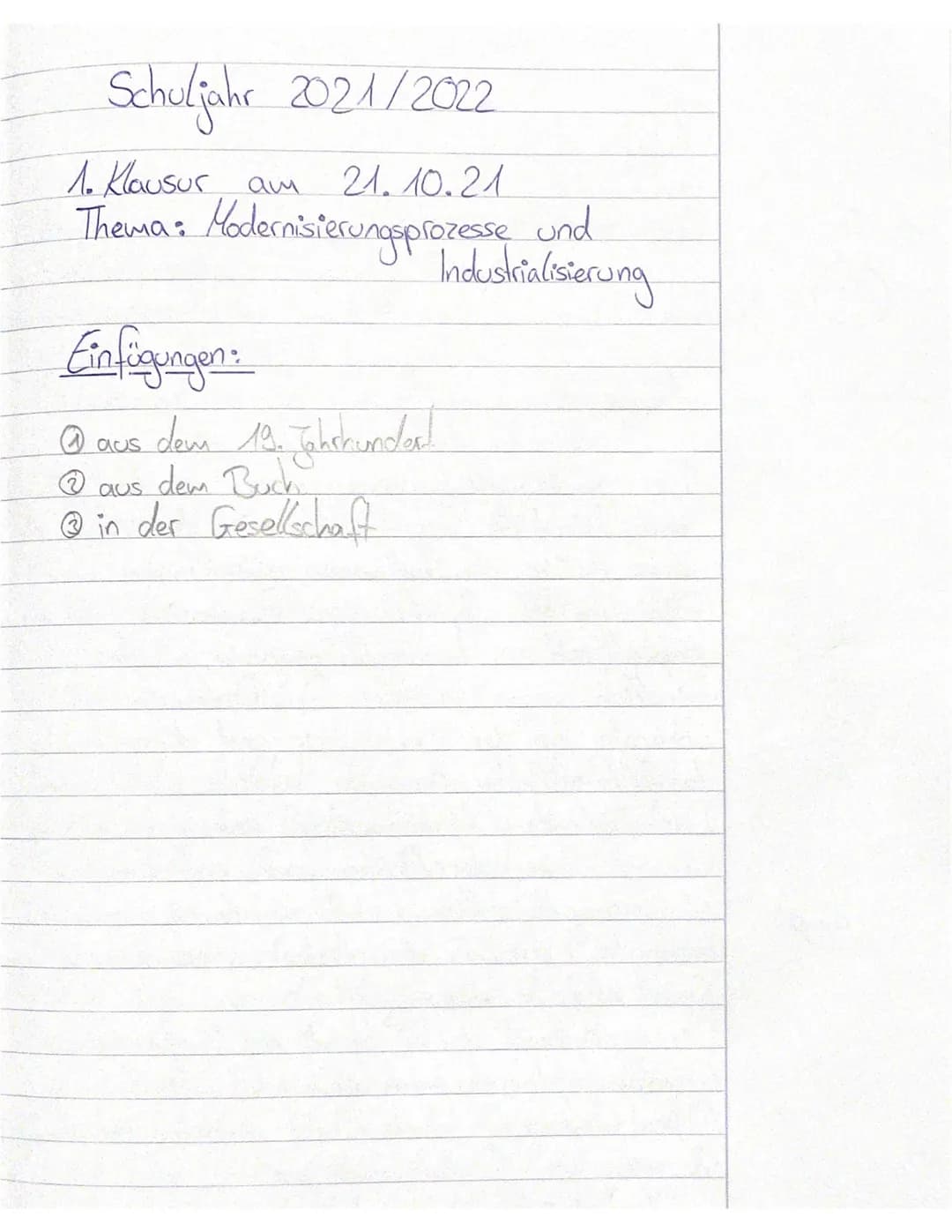 Schuljahr 2021/2022
Klasse 11
LF Geschichte
1. Klassenarbeit
21.10.2021
Aufgaben:
1. Definieren Sie den Begriff Revolution. (3P)
2. Erklären