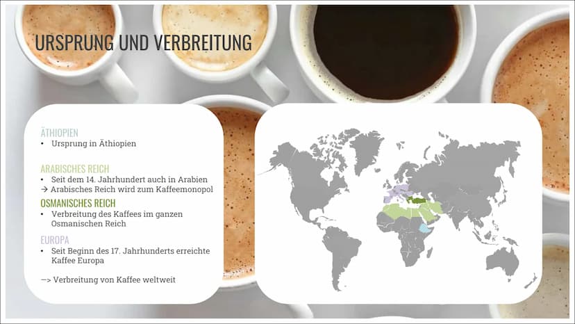 KAFFEE &
KOFFEIN
Alles über die Nutzung, die
Wirkung und die Sucht 01
02
03
INHALT
ALLGEMEINES
Geschichte, Vorkommen und
Herstellung
KONSUM
