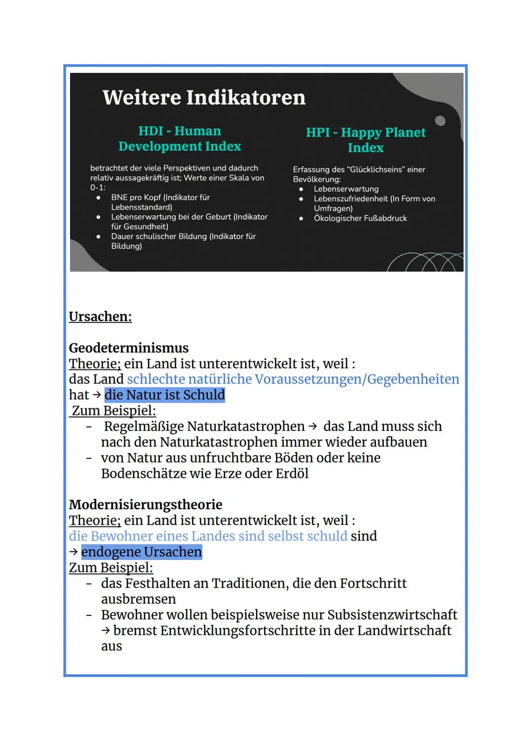 Sozioökonomische Entwicklungsstände von Räumen
Merkmale und Ursachen:
Merkmale:
1. Demographische Indikatoren: Altersaufbau,
Kindersterblich