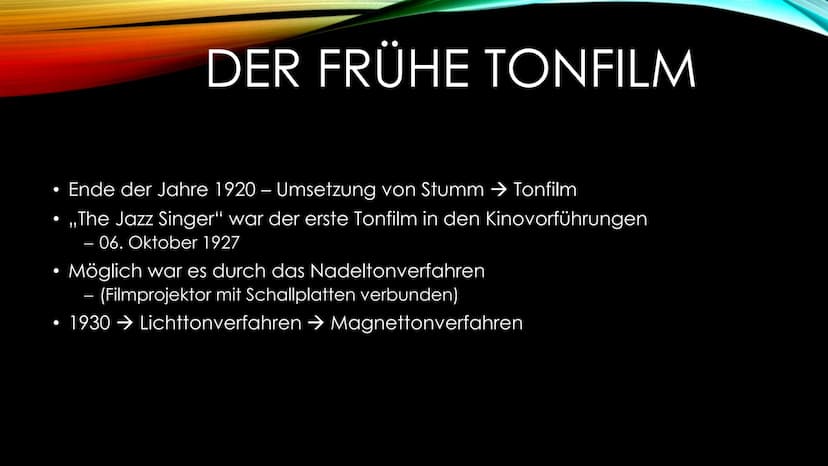 DER STUMMFILM
Der frühe TONFILM
(Kim Nhi & Emincan) • Entstand Ende des 19. Jahrhunderts
●
- In Westeuropa & in den Vereinigten Staaten Amer