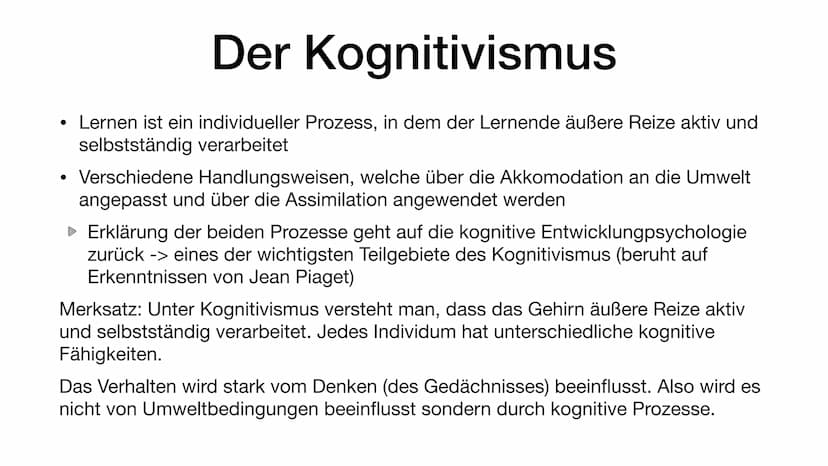 Pädagogik Piaget
Erklärungen und Zusammenfassungen Inhaltsverzeichnis
• Der Kognitivismus
●
Allgemein
Akkomodation und Assimilation
► ,,Wauw