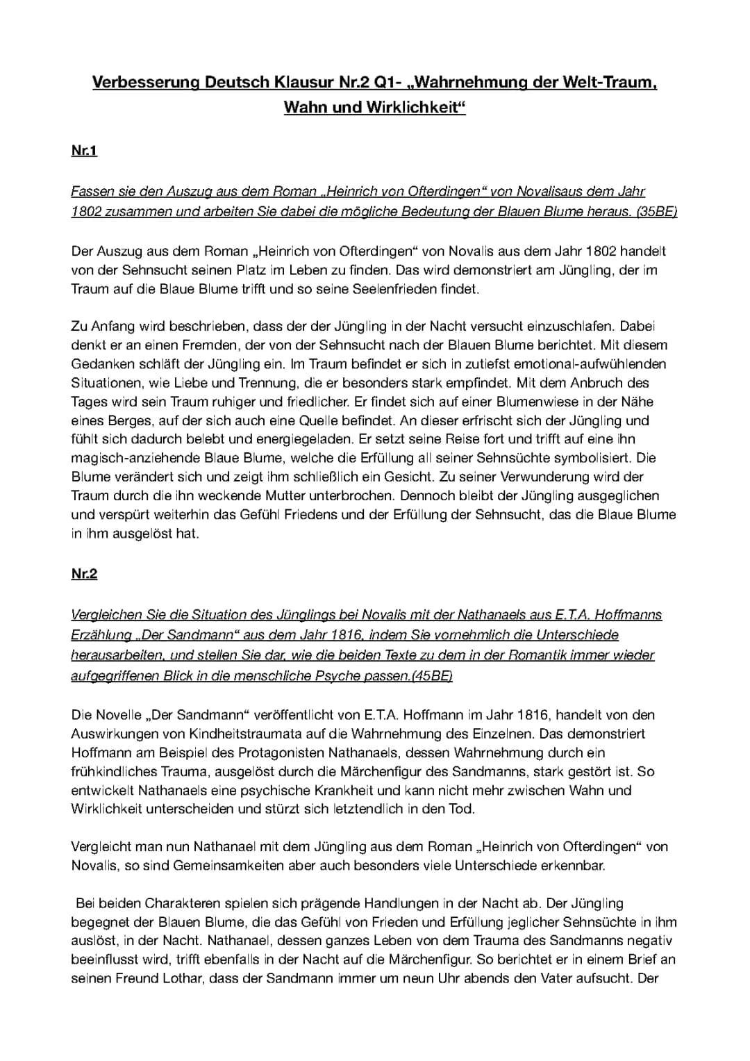 Der Sandmann Klausur PDF: Zusammenfassung und Analyse für Abitur
