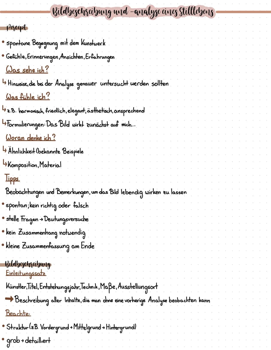 Bildbeschreibung und -analyse eines Stilllebens
Pereapt
• spontane Begegnung mit dem Kunstwerk
• Gefühle, Erinnerungen, Ansichten, Erfahrung