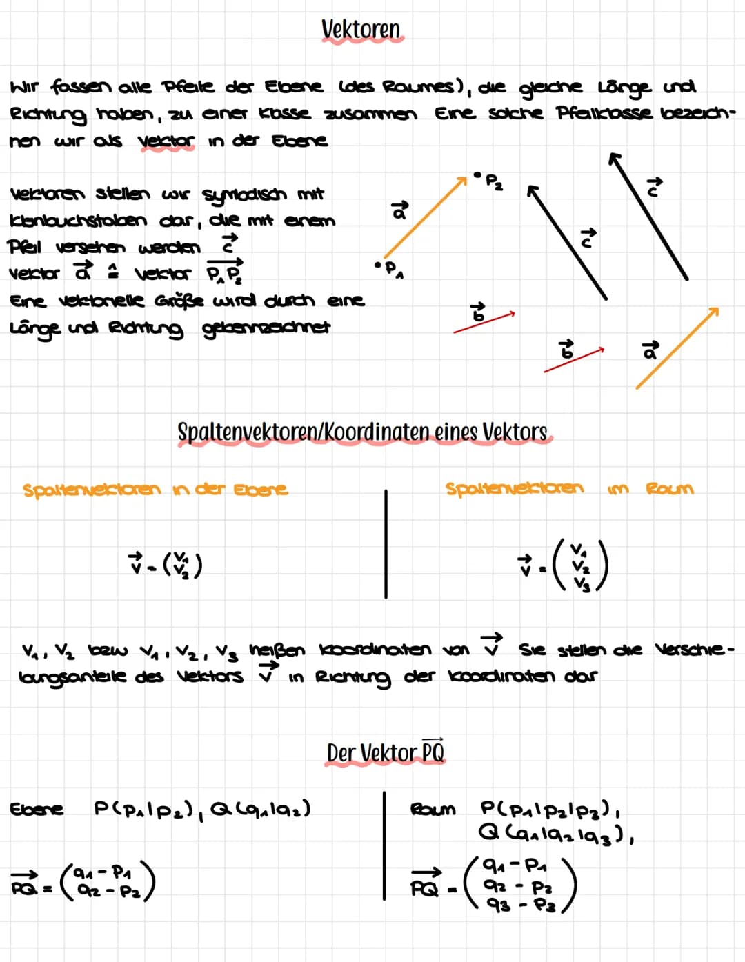 Vektoren
Wir fassen alle Pfeile der Ebene (des Raumes), die gleiche Länge und
Richtung haben, zu einer klasse zusammen Eine solche Pfeilklas