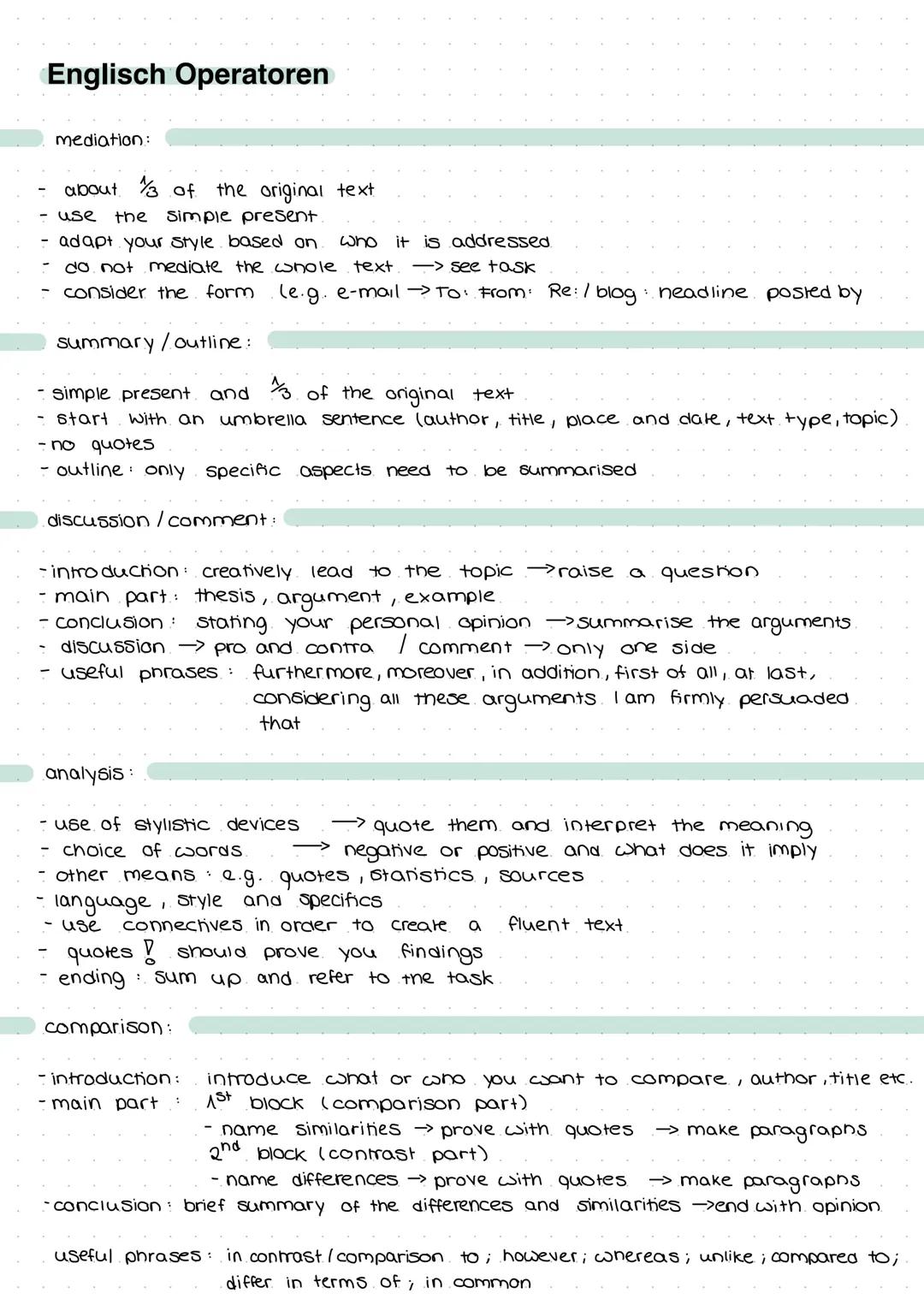 Textsorten Englisch, summary outline