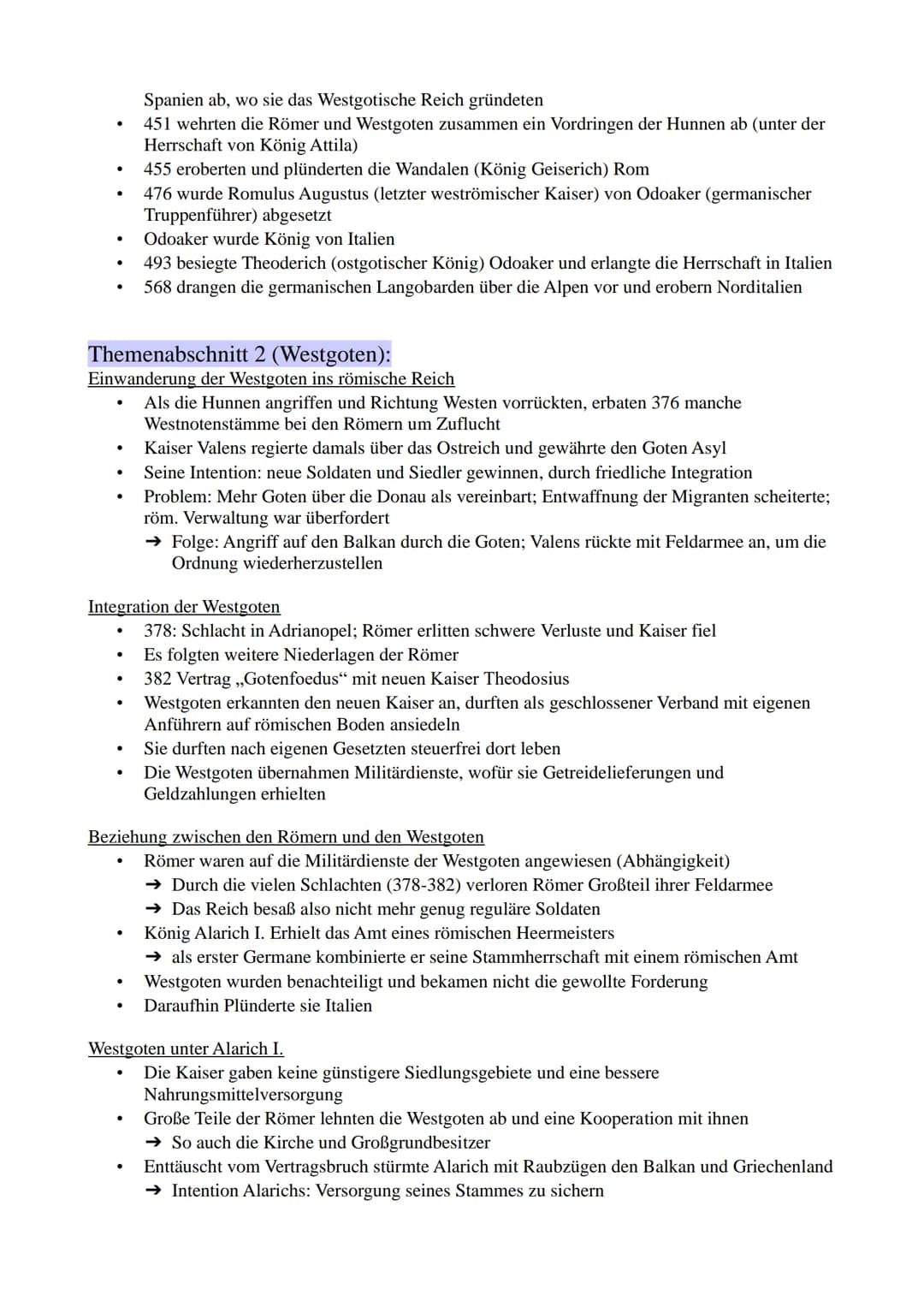 1.1. Ursachen der Völkerwanderung
1.2. Verlauf der Völkerwanderung
2.1. Einwanderung der Westgoten ins römische Reich
2.2. Integration der W