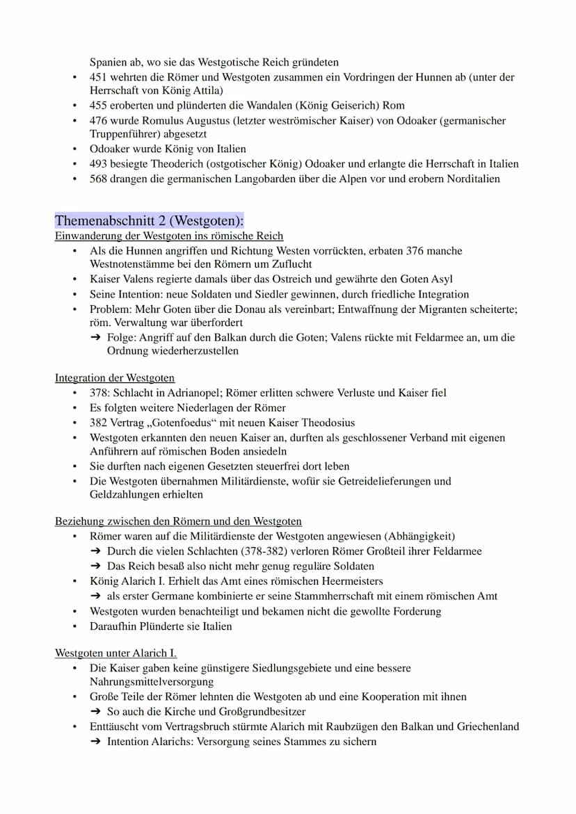1.1. Ursachen der Völkerwanderung
1.2. Verlauf der Völkerwanderung
2.1. Einwanderung der Westgoten ins römische Reich
2.2. Integration der W