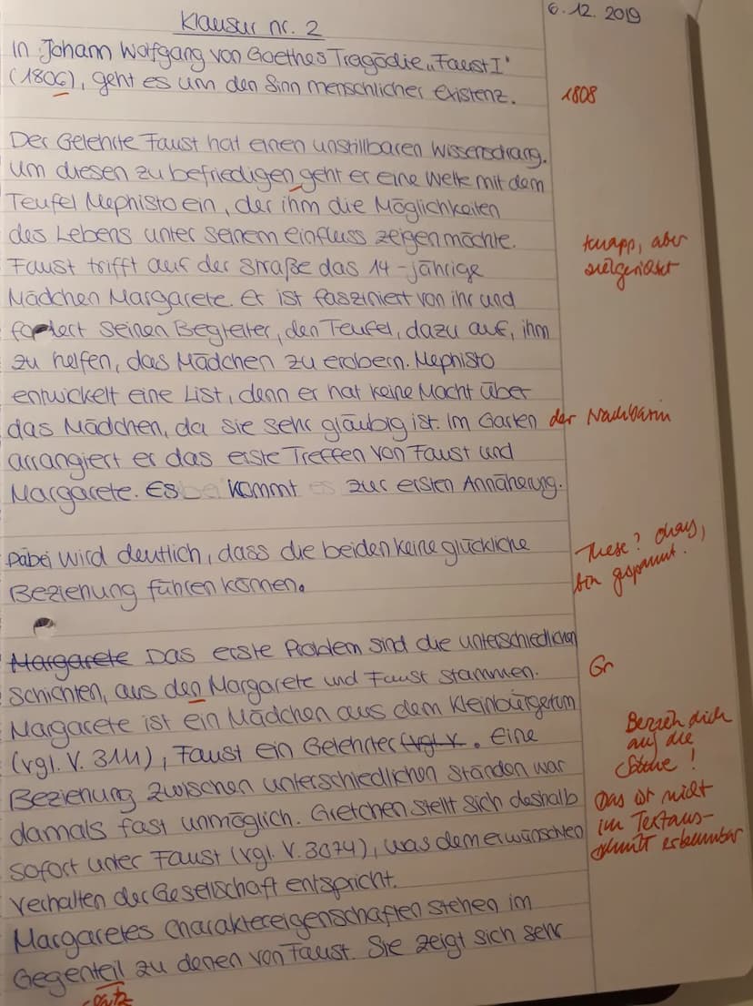 5
10
15
20
25
Klausur Nr. 2
Ausschnitt (V. 3164-3194) aus der Szene Garten (V.3073-3205)
30
Faust:
Du kanntest mich, o kleiner Engel, wieder