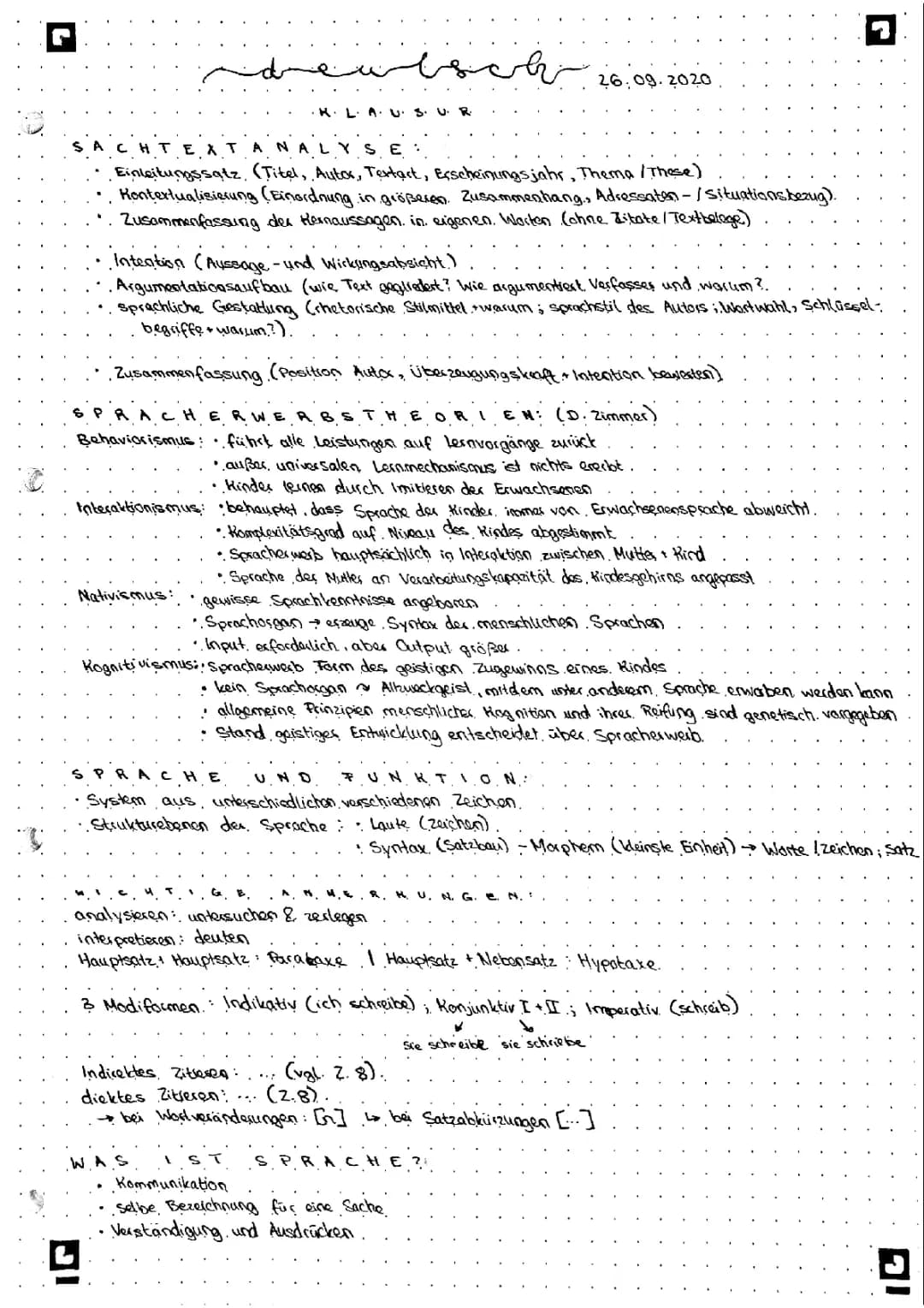 Deutsch Klausur Lernzettel