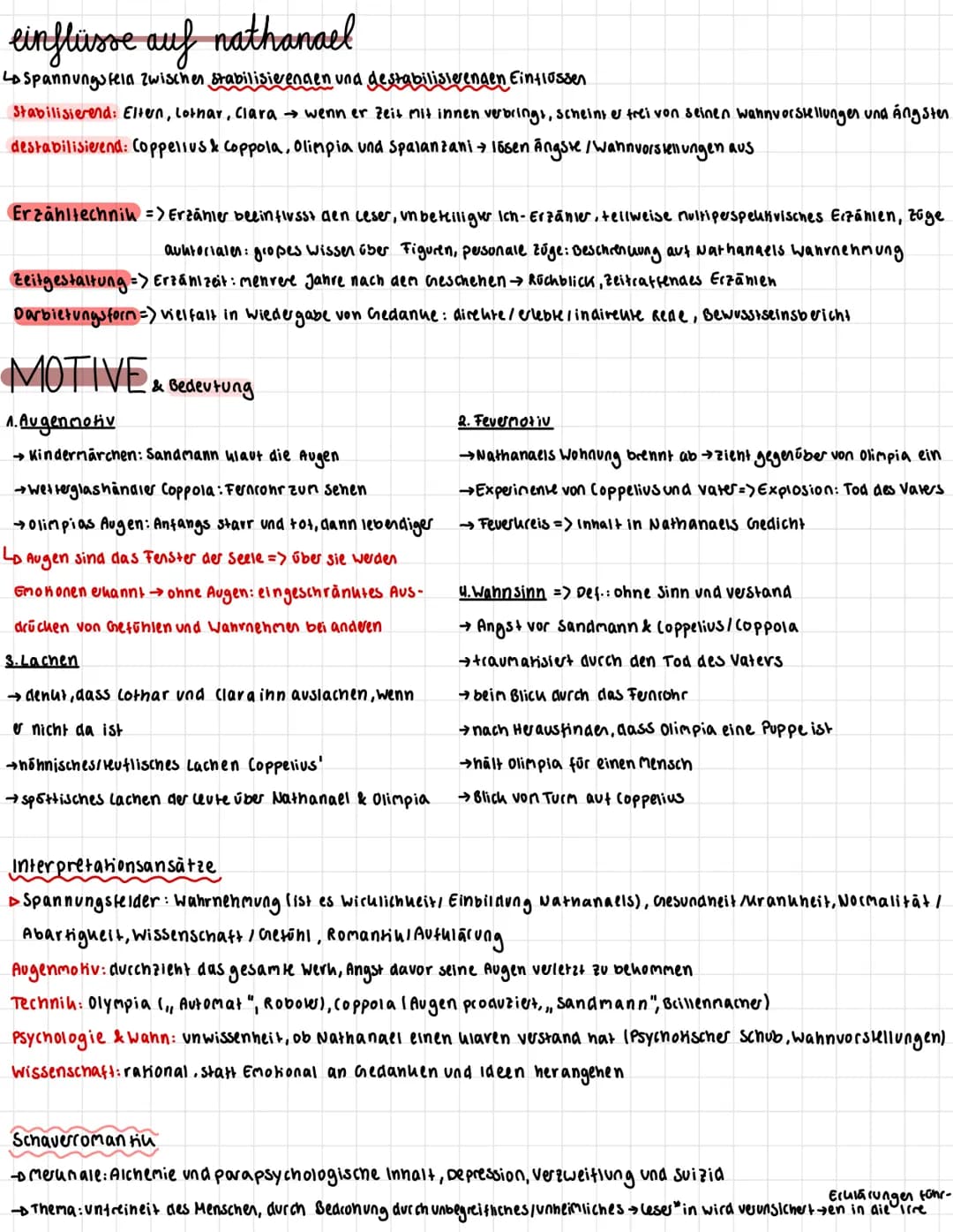 Der Sandmann- E.T.A. Hoffmann lErzählung / Novelle) 1816
PROTAGONISTEN: Nathanael, Clara, Lothar, Coppola, Olimpia, Coppelius, Professor Spa