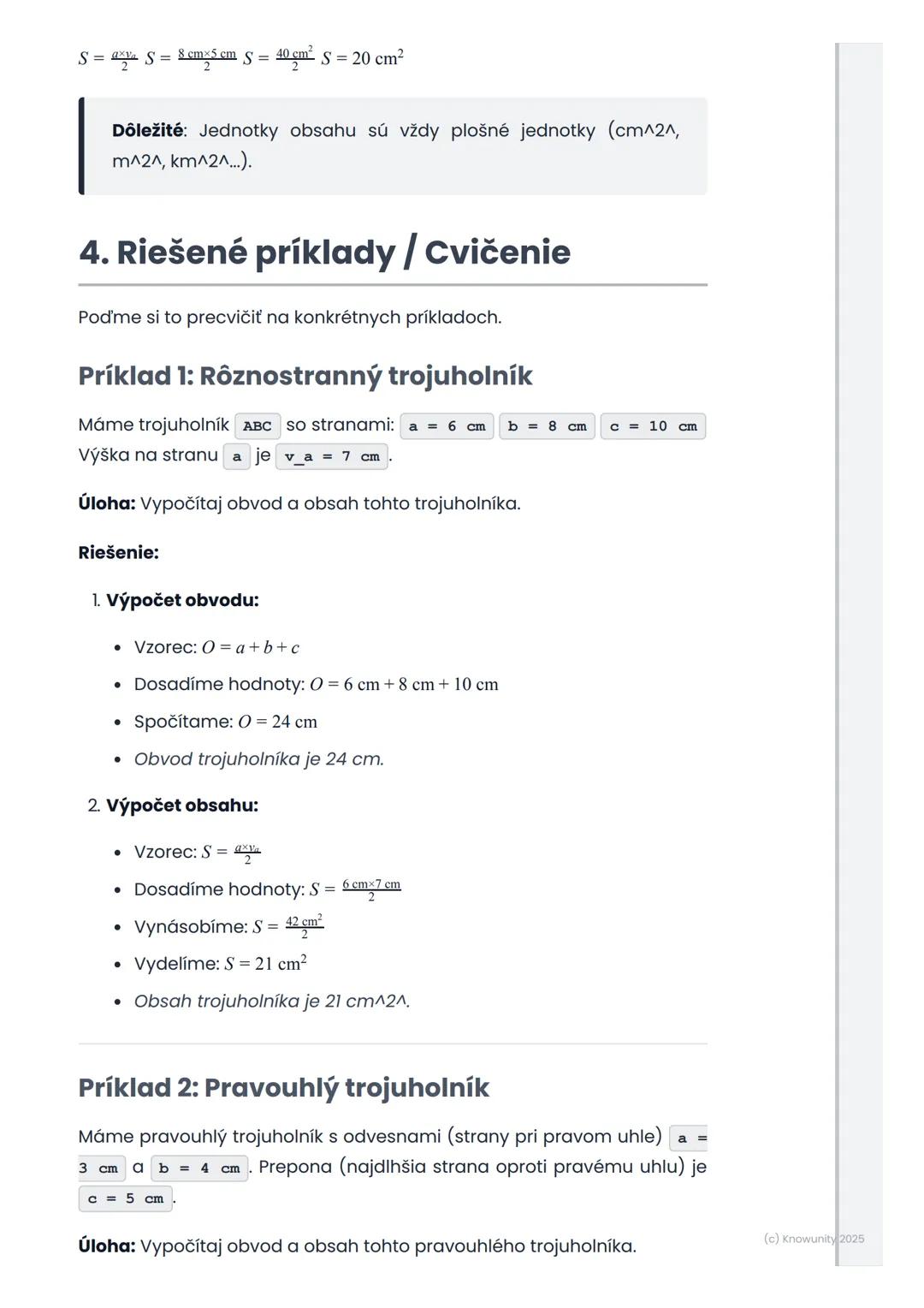 # Obvod a obsah trojuholníka

## 1. Prehľad / Úvod

Dnes sa budeme učiť o trojuholníkoch, čo je super dôležité v
matematike! Trojuholníky sú