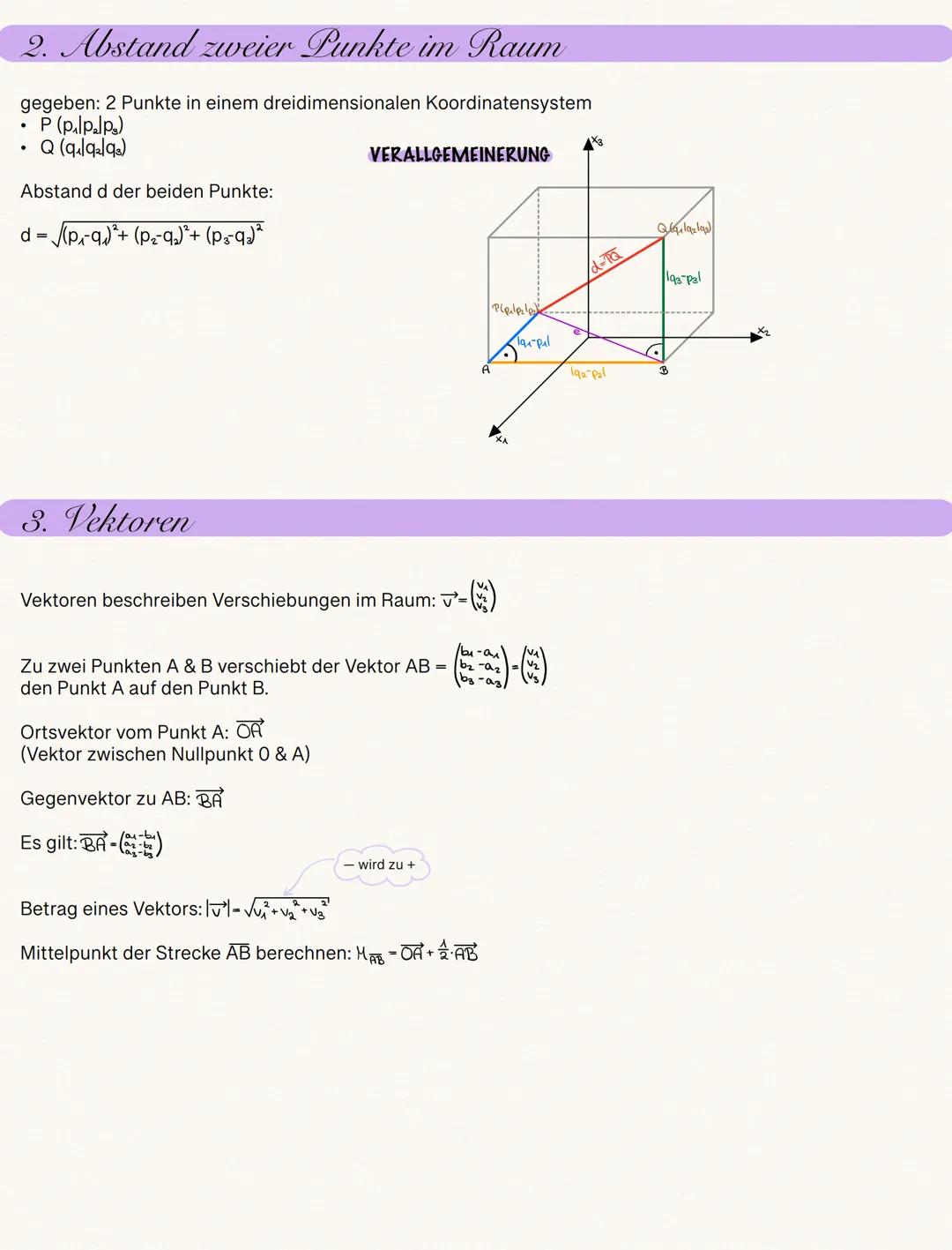 ### III. Vektorrechnung

### 1. Punkte und Figuren im Raum

DEFINITION

*   jeder Punkt P ist durch drei Koordinaten p₁,p₂,p₃ eindeutig best