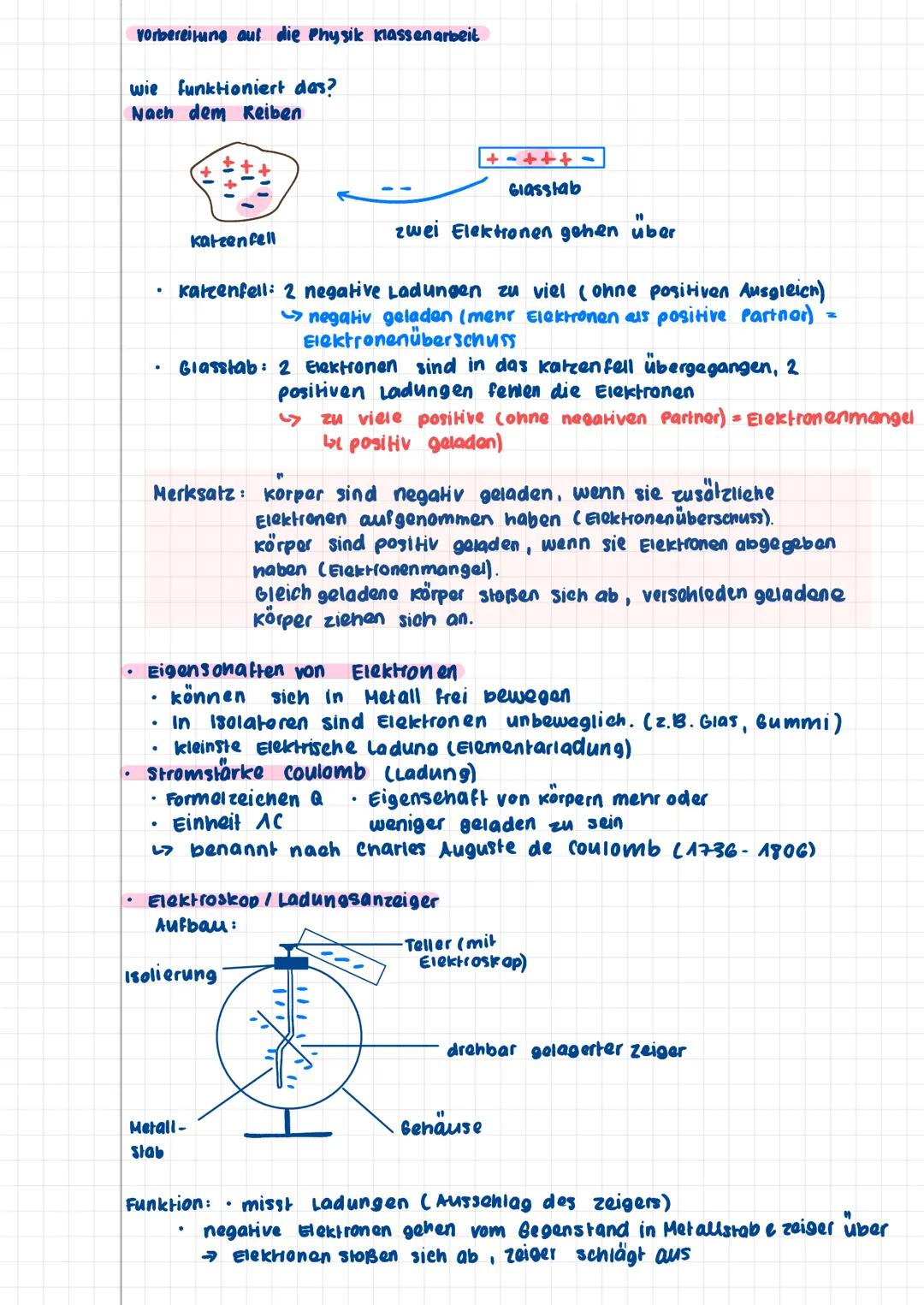 Themen:
●
●
.
.
Physik Klassenarbeit Elektrizität Klasse 8
Reibungsversuche, Elektron
Elektrisierung
Ladung + Aufbau u. Funktion
Elektroskop
