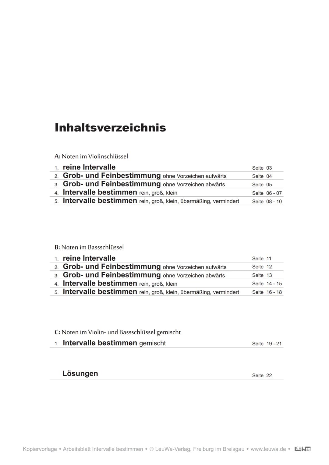 Arbeitsblätter:
Intervalle bestimmen
Diese Seiten enthalten umfangreiche und systematisch angelegte
Arbeitsblätter zum Thema Intervalle. Die