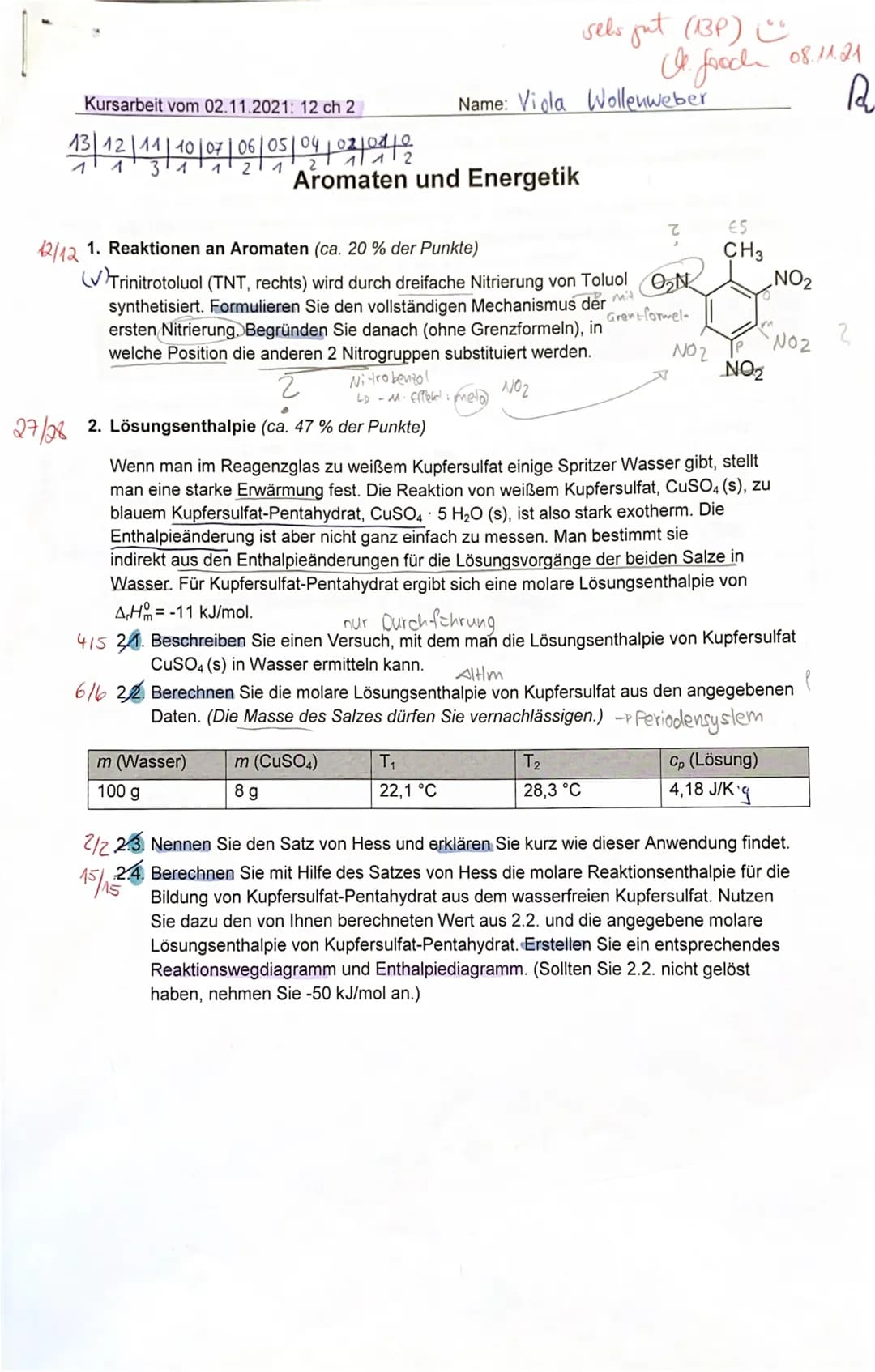 Kursarbeit vom 02.11.2021: 12 ch 2
13| 12 | 11 | 10 | 07 | 06|05|액 101 역사를
104
3 1
1 2 1 Aromaten und Energetik
12/12 1. Reaktionen an Aroma